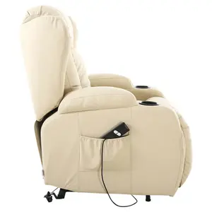 Caesar Single Motor Electric Rise Recliner Bonded Leather Armchair Electric Lift Riser Chair (Cream)