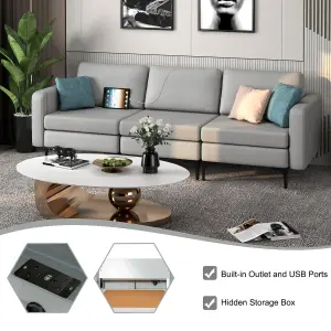 Costway Modern 3-Seat Sofa Upholstered Modular Sofa Couch w/ USB Charging Ports