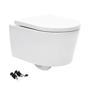 Modern White Rimless D Wall Hung Toilet WC Pan