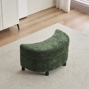 Chenille Swivel Armchair with 3 Back Cushion Pillow Ottoman Crescent Stool, Green