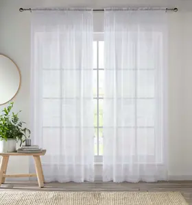 Sheer White Plain Woven Voile Slot Top Curtain Panel Pair (55x90") 145x229m