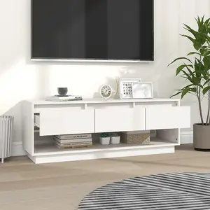 Berkfield TV Cabinet White 110.5x34x40 cm Solid Wood Pine