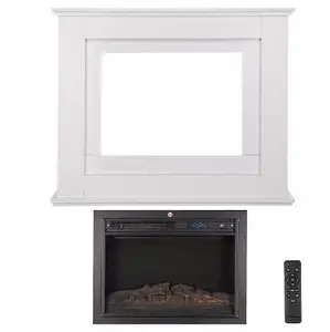 Modern White Electric Fireplace with Remote Control, Triangle LED Log Fire, and Stylish Mantle