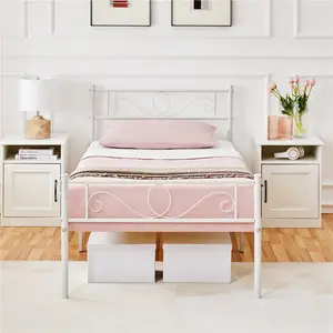 Metal Bed Frame with Headboard/Under-Bed Storage White / Single (3')