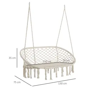 Outsunny Hanging Hammock Chair Macrame Seat for Patio Garden Yard Cream White