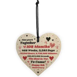 9th Anniversary Gift Husband Wife Wedding One Year Mr Mrs Gift Wood Heart