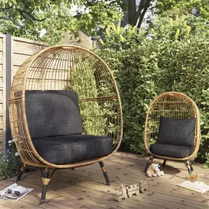 Goodhome Apolima Brown & Ebony Black Rattan Effect Kids Egg Chair