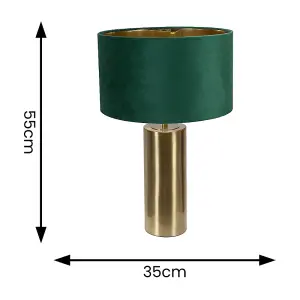 ValueLights Lexy Gold Touch Table Lamp with Forest Green Velvet with Gold Inner Lamp Shade