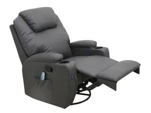 WestWood Bonded Leather Massage Sofa Swivel Chair Cinema Recliner Heating Function Grey