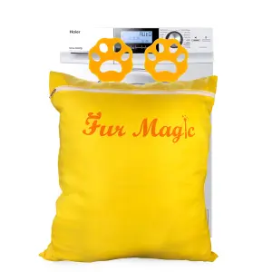 Fur Magic Pet Laundry Bag & Pair of Hair Catchers - Keeps Your Washing Machine Free From Pet Hair, Yellow