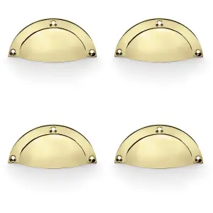 4 PACK - Half Moon Cup Handle Polished Brass 86mm Centres Solid Brass Shaker Drawer Pull