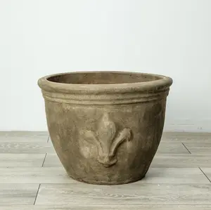 Primrose Stone Terracotta Planter With Fleur De Lis 47cm