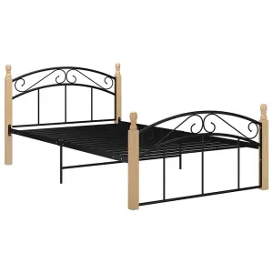 Berkfield Bed Frame Black Metal and Solid Oak Wood 120x200 cm