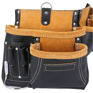 TOUGH MASTER Leather Tool Belt Apron Multi Pocket with Hammer Loop & Nail Pouch (TM-063LP)