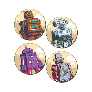 Grindstore Retro Robots 4 Piece Coaster Set Multicoloured (One Size)