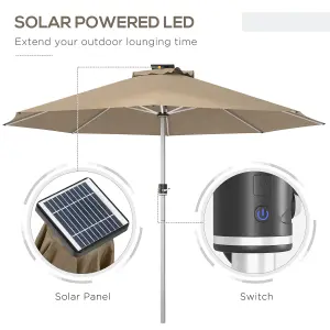 Outsunny Solar Patio Garden Parasol with Lights for Outdoor, Khaki