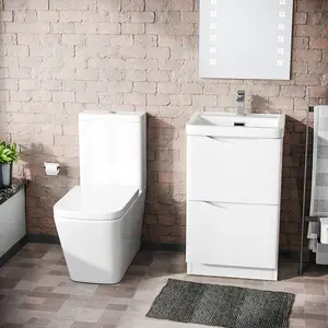 Nes Home Merton 500mm White Vanity Basin Cabinet Rimless Close Coupled Toilet