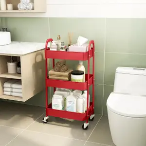 simpa 3 Tier Metal Multipurpose Wheeled Storage Cart - RED