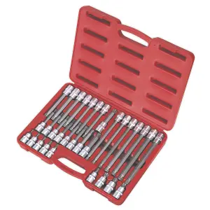 Sealey 32pc 1/2" Square Drive Ribe Socket Bit Set Chrome Vanadium Steel AK2198