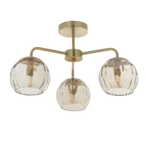 Anson Lighting Iowa 3lt Semi Flush light finished in Satin brass plate and champagne lustre glass