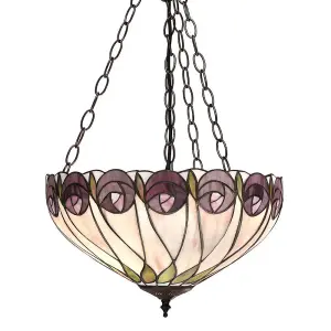 Luminosa Hutchinson 3 Light Medium Inverted Ceiling Pendant Bronze, Tiffany glass, E27