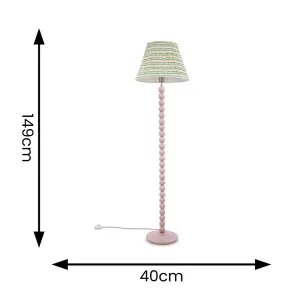 ValueLights Bobbles Rose Pink Bobbin Floor Lamp with Pink Aztec Pleated Shade - LED Bulb Included