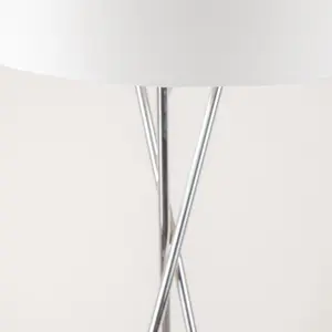 First Choice Lighting Pair Chrome Twist Tripod Floor Lamp with White Fabric Shade