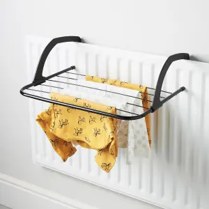 AAMEN Over Radiator Airer Clothes Washing Adjustable Foldable 6 Bar Radiator Airer - Black