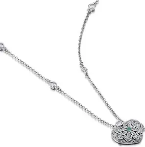 Emerald May Birthstone Vintage Locket Necklace White Topaz In Silver