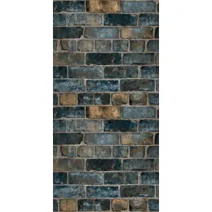 GDUK Brick Effect Elba Textured Wallpaper, Navy Ochre