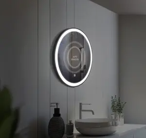 600mm Round LED Illuminated Bathroom Mirror Black Frame - Cool White With Touch Sensor & Demister Pad