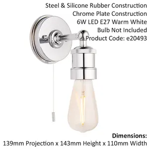 Chrome Plated Industrial Bathroom Wall Light - IP44 Rated - Knurled Detailing