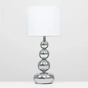 ValueLights Chrome Touch Table Lamp With White Faux Silk Shade