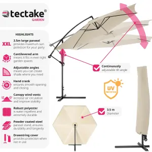 Parasol Ciccio - 350 cm, cantilever garden shade, adjustable tilt angle, with protective cover - beige