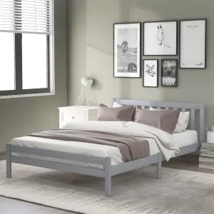 Wooden Bed Frame, Double Bed 4ft6 Solid Wooden Bed Frame, Bedroom Furniture for Adults, Kids, Teenagers, 135 x 190 cm (Grey)