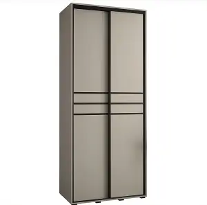 Exquisite Cashmere & Black Sliding Door Wardrobe W120cm H235cm D60cm for Refined Storage Solutions