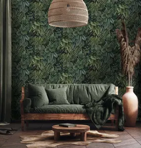 Holden Decor Living Wall Navy Leaves and Foliage Smooth Wallpaper