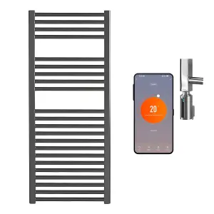 Bray Wifi Electric Heated Towel Rail With Thermostat, Timer, Straight, Black - W500 x H1000 mm