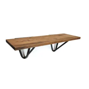 Solid Pine Rustical Shelf Medium Oak Black Hairpin Bracket Style 20x60cm