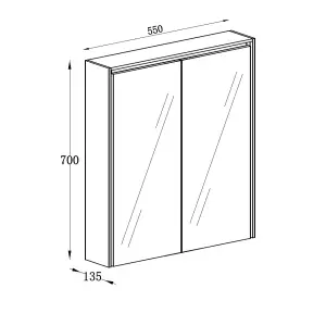 Norton White Double Bathroom Mirrored LED Wall Cabinet (W)550mm (H)700mm