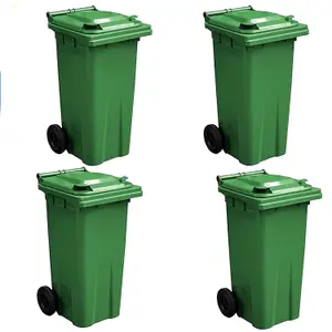 Large 140 Litre Green Coloured Outdoor Council Wheelie Bins Complete With Lid And Wheels