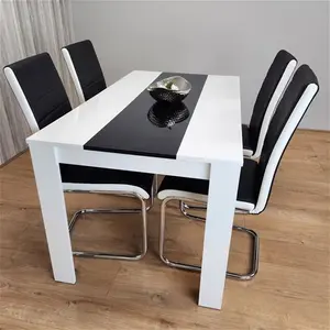 Dining Table And 4 Faux Leather Black White Padded Chairs High Gloss Wood Dining Kitchen Set Of 4 Metro Lane