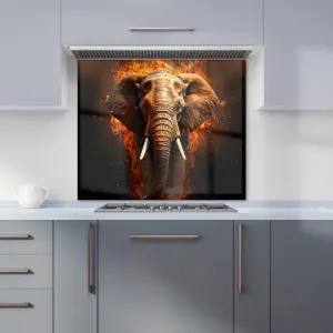 Splashart Elephant and fire Premium Glass Kitchen Splashback W600mm x H650mm