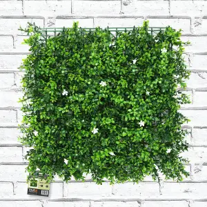 True Products Premium Artificial Green Plant Living Wall Panel 50cm x 50cm - White Flower