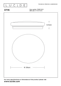 Lucide Otis Modern Flush Ceiling Light 39cm - LED - 1x32W 3000K - Opal