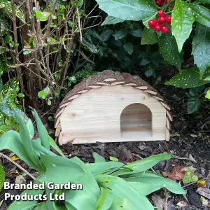 Hedgehog House Solid Wood, Cosy Animal Shelter, Predator-Proof, Weatherproof with Bark Roof, Wildlife Hibernation Box