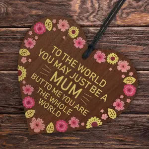 Red Ocean Mothers Day Gifts A Present For Mum Handmade Plaque  Mum My Whole World Wood Heart Mother from daughter thank you