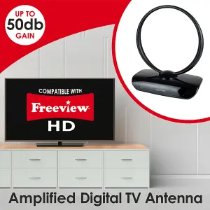 Lloytron Active Indoor Loop TV Antenna - 50dB - Black