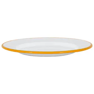 Argon Tableware - White Enamel Dinner Plates - 25.5cm - Yellow - Pack of 12