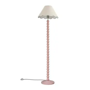 ValueLights Bobbles Rose Pink Bobbin Floor Lamp with Green Trim Scallop Shade - LED Bulb Included